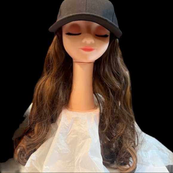 Hat Wig With Synthetic Hair Extensions Long Wavy Hair Extensions Brown color 2 - Picture 3 of 5